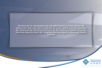 Photos de la campagne de sensibilisation à l'économie de carburant qui a eu lieu à Djerba le 4 juin 2024, à l'intersection de l'Avenue de l'Environnement et de l'Avenue Habib Thamer, connue sous le nom de 'intersection de Qadi' à Houmet Souk, Djerba